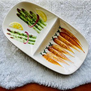Vintage 1959 Los Angeles Pottery Divided Serving Dish 3D Carrots Asparag…